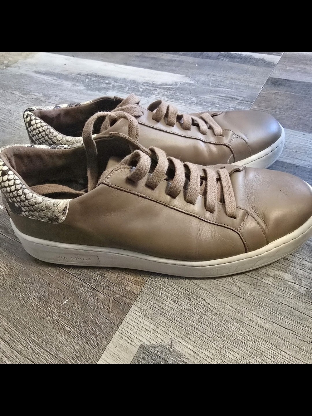 Via Spiga Brown Leather Low-Top Sneakers with Snakeskin Accent